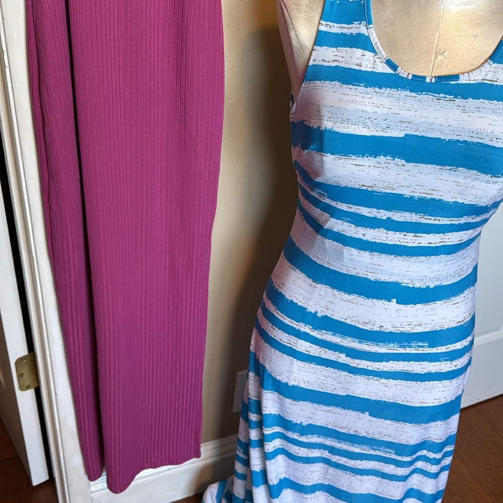 Bundle 2 knit long dresses- Hippie Rose Pink And  Blue&white Strappy back Dress - Picture 4 of 15